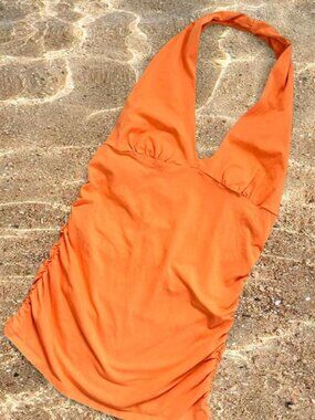Y2K Victorias Secret Neon Orange Bra Halter Tank Top / Mini Dress ⭐️ size M